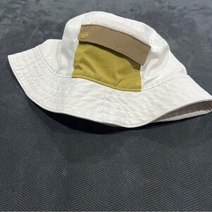 lululemon athletica women’s White Bucket Hat with Olive Pocket and Tan Trim
